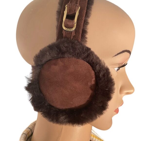 UGG Women’s Brown Genuine Leather Australia Classic Double U Logo Earmuff One Sz - Picture 3 of 11